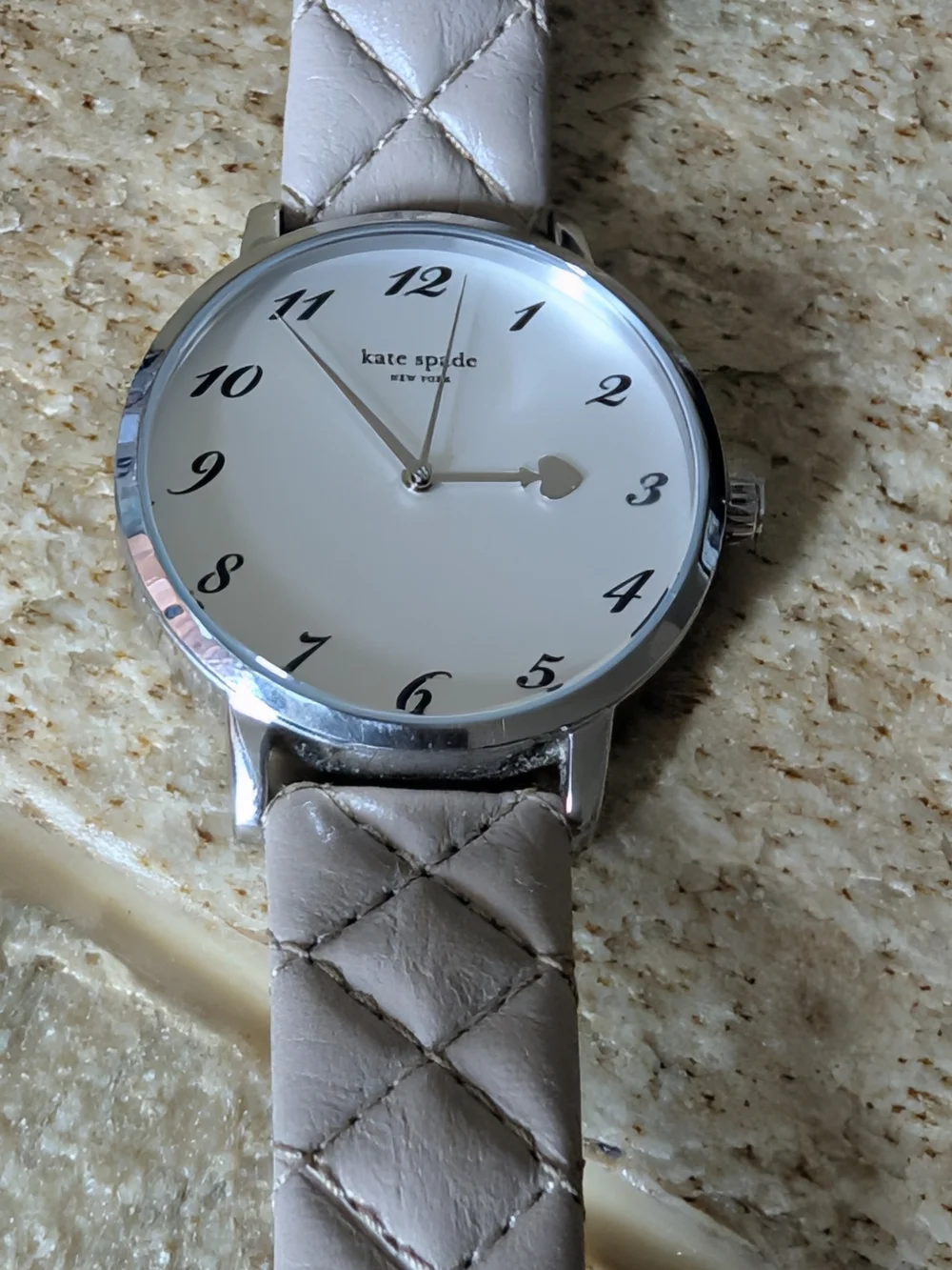 kate spade New York Metro Quilted Taupe Leather Strap Silver-Tone Dial Watch